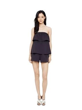 Club Monaco Leele Romper Jumpsuit Shorts Pockets Charcoal Gray Strapless 00